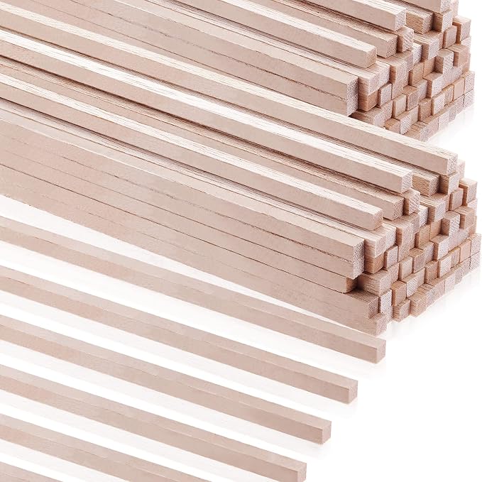Yulejo 60 Pieces Balsa Wood Sticks 1/8 x 1/8 x 12 Inch Hardwood Square Dowels