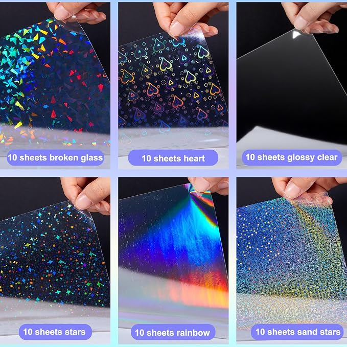 Nezyo 60 Sheet Holographic Laminate Sheet Clear Glitter A4 Size Vinyl Sticker