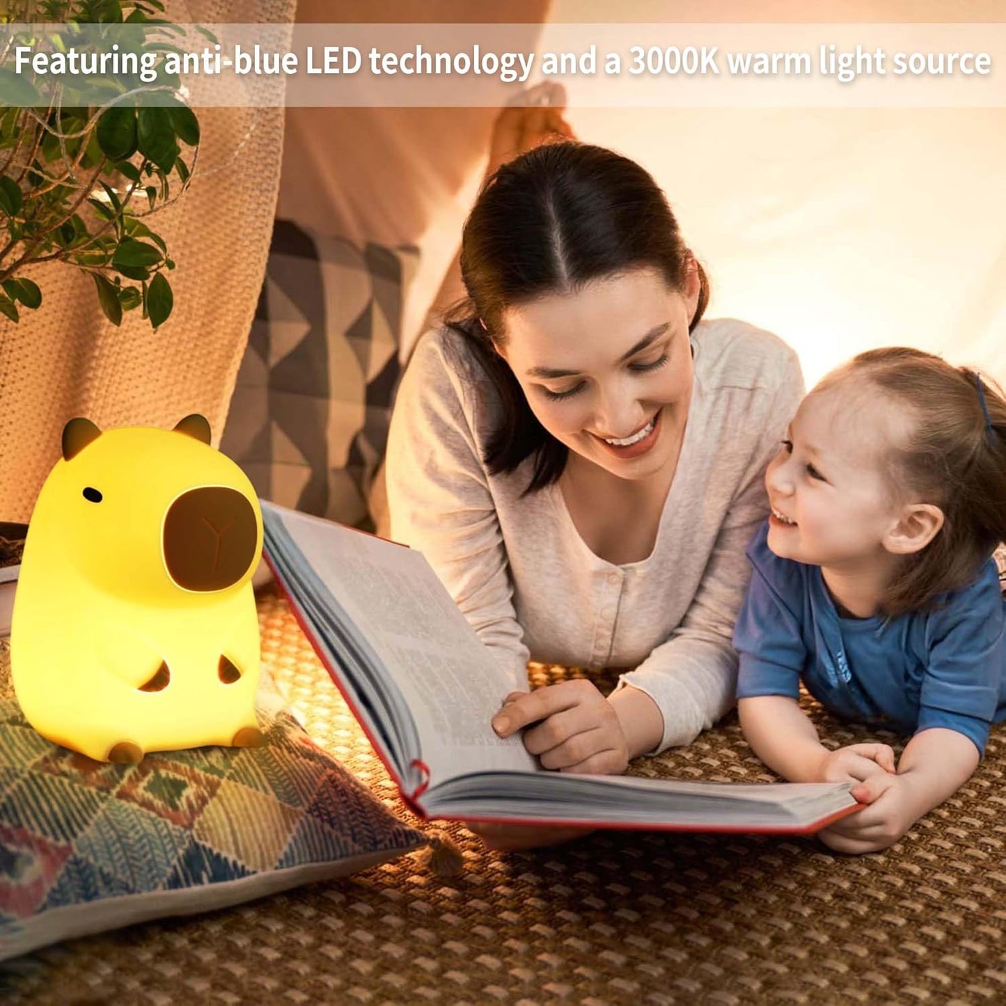 Capybara Night Light,Cute Silicone Squishy LED Animal Lamp,Dimmable Nursery Nightlight,Rechargeable Bedside Table Lamp with Touch Control,Xmas Birthday Gifts for Toddler,Breastfeeding