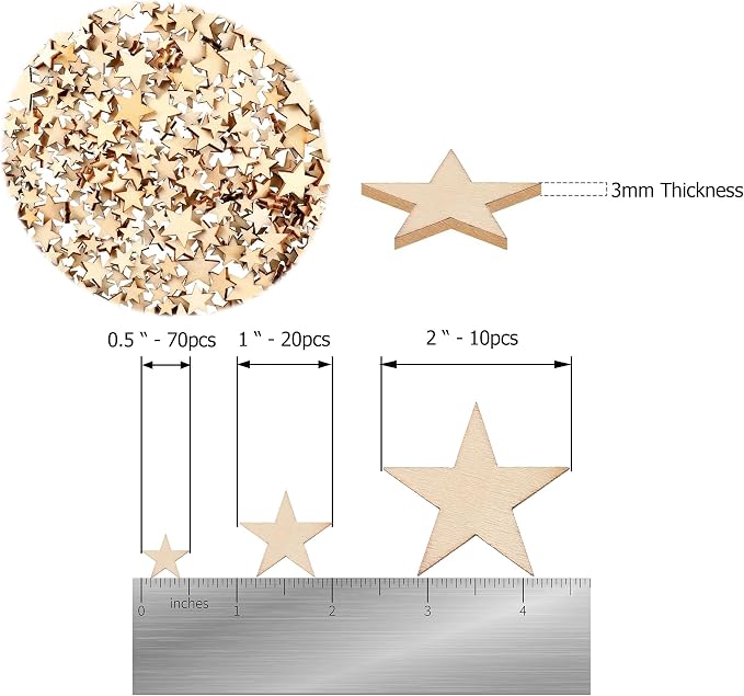 Small Star Unfinished Wood Cutout – Basswood Laser Cut Craft Stars, Mixed Sizes