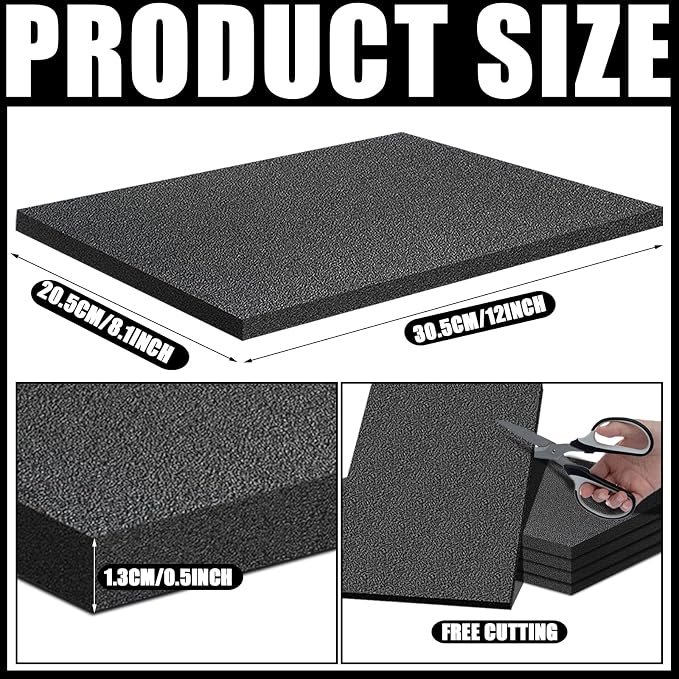 32 Pcs 12" x 8" x 0.5" Polyethylene Foam Sheets Black Foam Padding