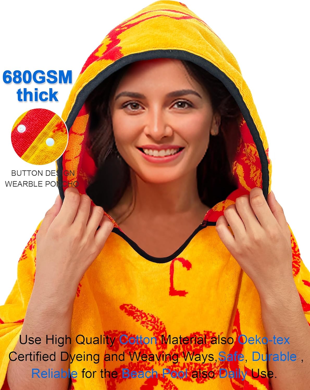 VOOVA & MOVAS Poncho Towel Adult (14Years Up)-Flamingo, Large Thick Absorbent Cotton Wearable Bath Towels for Big Girl, Pool Towels for Women, Adult Hooded Towel for Bathroom, Pool Use