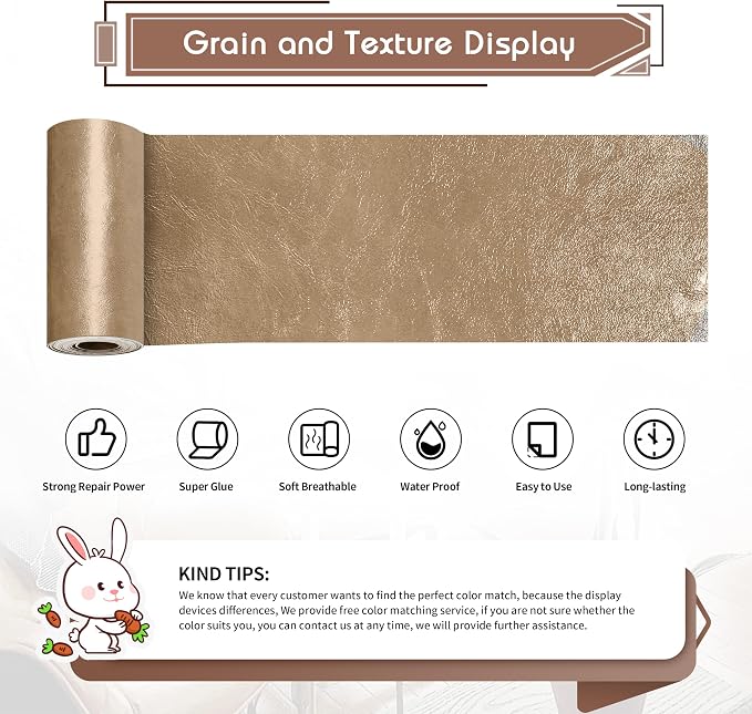 KING MOUNTAIN Leather Repair Patch, 4 x 63 Inches self Adhesive Leather Repair