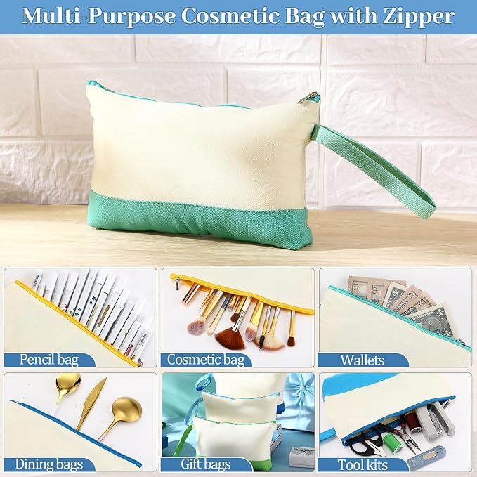 Silkfly 30 Pcs Cotton Canvas Makeup Bags Cosmetic Zipper Bags 10.2 x 5.5 x 2''