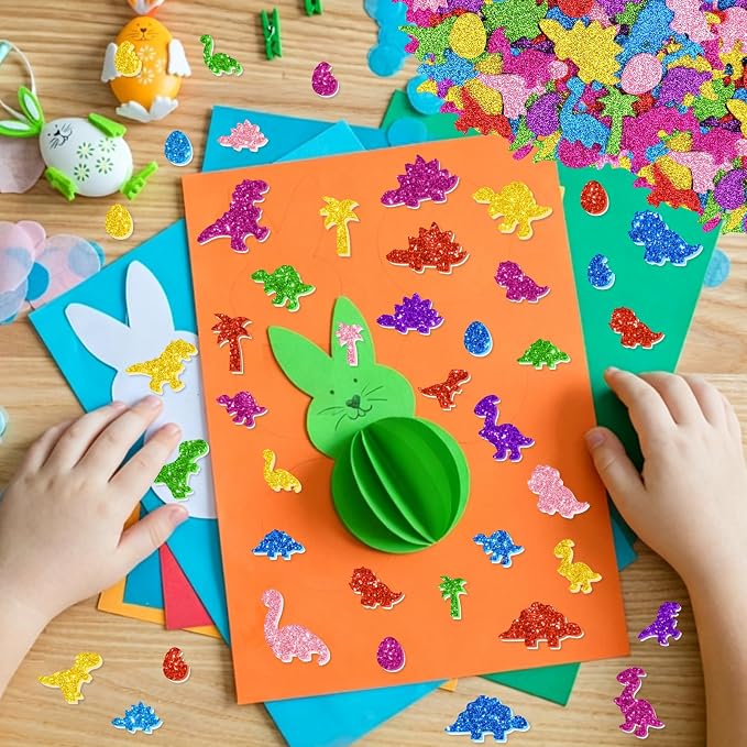 664PCS Glitter Foam Stickers, Colorful Dinosaur Stickers, Self-Adhesive Foam