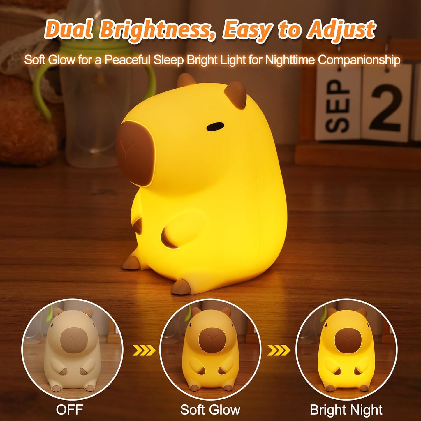 Capybara Night Light, Mothers Day Gifts, Cute Squishy Nursery Animal Silicone Night Lamp with Rechargeable & Timer & Dimmer, Capybaras Gifts for Mother, Father, Women, Girls, Boys