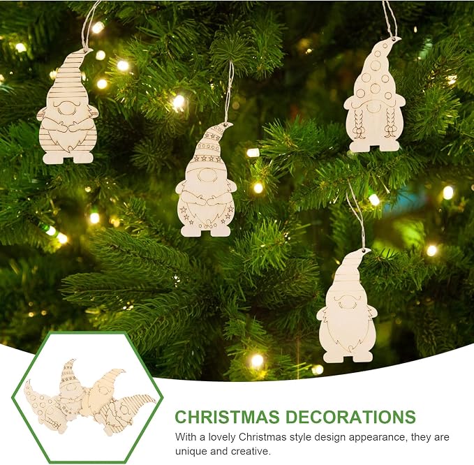 FOMIYES 40Pcs Christmas Wooden Gnome Hanging Decorations