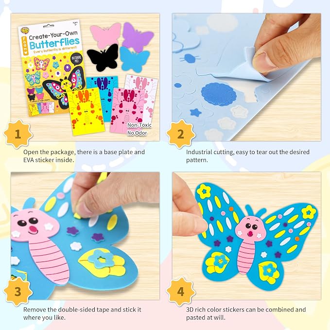 VKPI 4 Butterflies Foam Art Crafts Gift Kit, Creative Make Your Own Butterflies