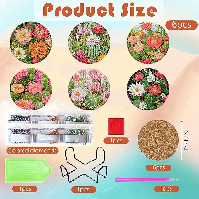 ijbnhd Cactus Diamond Painting Coasters Kit
