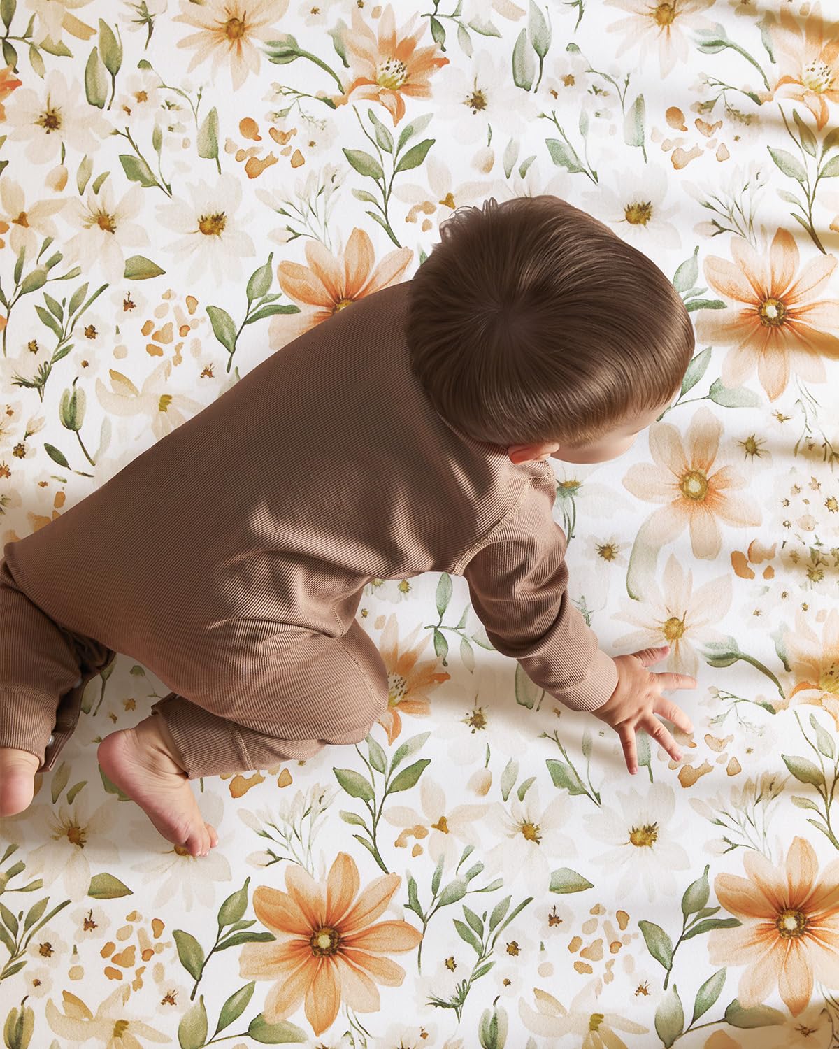 Pack and Play Sheets Fitted 3 Pack, Mini Crib Sheets for Pack N Play Mattress Stretchy Portable Playard Sheets, Soft Breathable Orange Flowers & Plaid