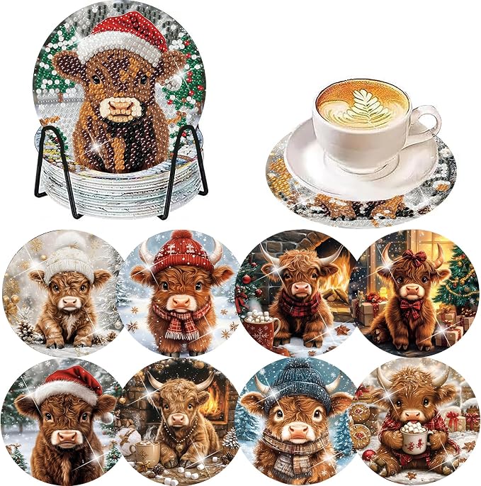 Axquilon 8 Pcs Christmas Diamond Art Coasters Kit