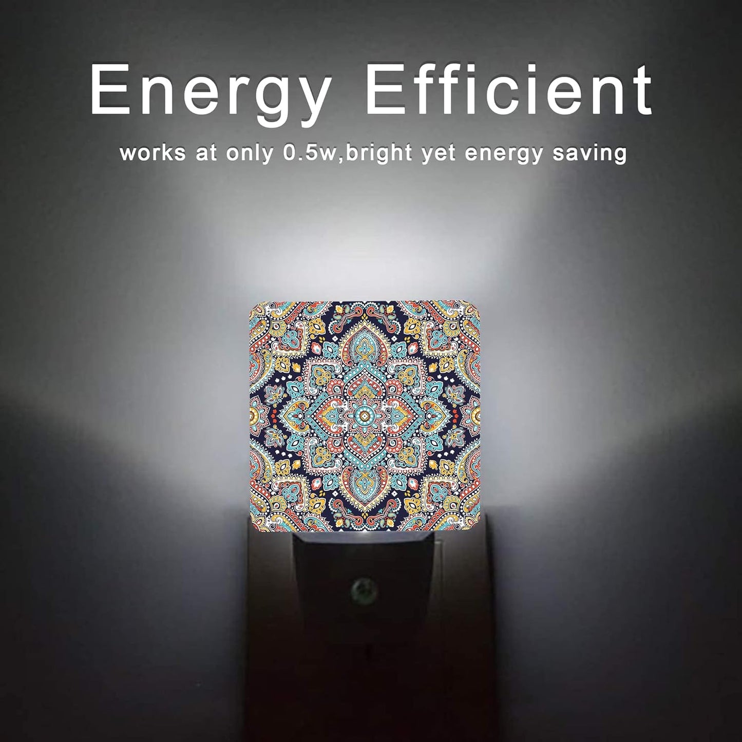 Mandala Floral Night Lights Plug into Wall Ethnic Mandala Night Light 0.5W Sleep Friendly for Boys Girls Led Night Light Dusk to Dawn Sensor Nightlight for Stairway/Hallway/Kitchen