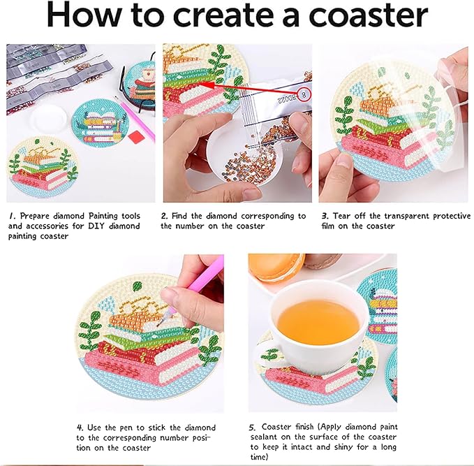 8 Pcs Book Diamond Art Coasters Kit