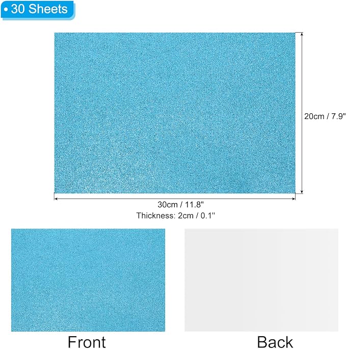 PATIKIL 30Sheets Light Blue EVA Glitter Foam Sheet 11.8 x 7.9 Inch 2mm Thick