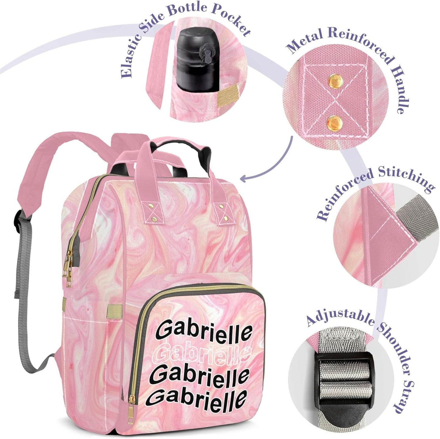 Custom Pink Diaper Bag Girls Baby Backpack Personalized Mommy Nursing Bag with Name Customized Casual Backpack for Travel Birthday Gift