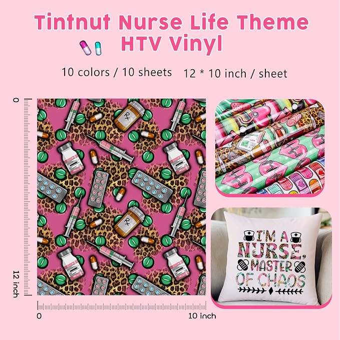 Tintnut Nurse Theme Heat Transfer Vinyl, 10 Sheets 12×10in Iron on Vinyl |