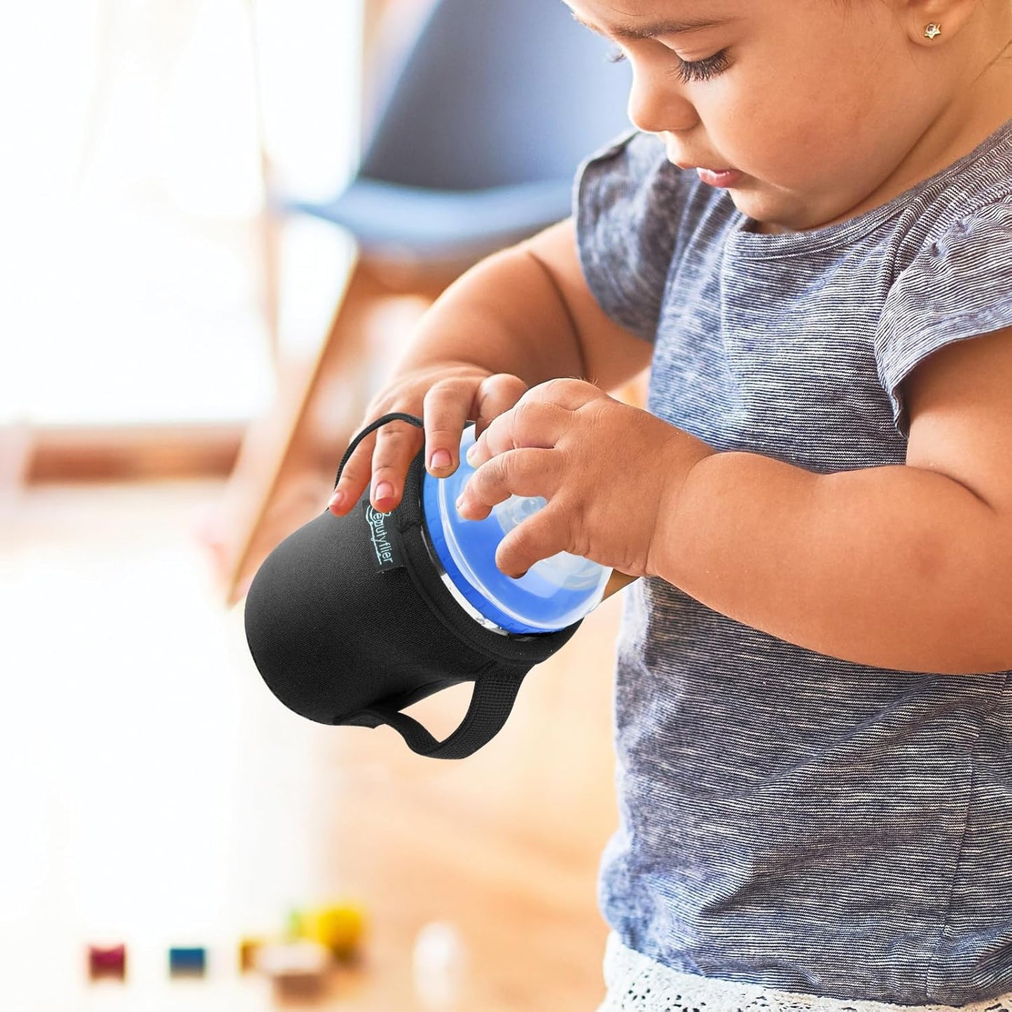 Beautyflier Glass Baby Bottle Sleeve Covers for 9oz Nature Baby Bottles with Dual Handle, 3.8mm Thicken Heat and Cold Retention Baby Bottle Sleeve (2 Black)