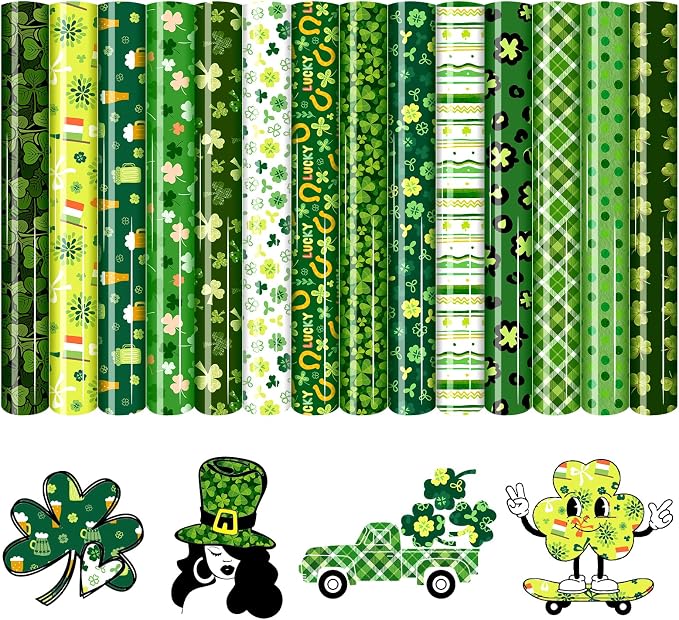 HTVSTD Four Leaf Clover Heat Transfer Vinyl 14pcs 12×10in Iron on Vinyl | St.