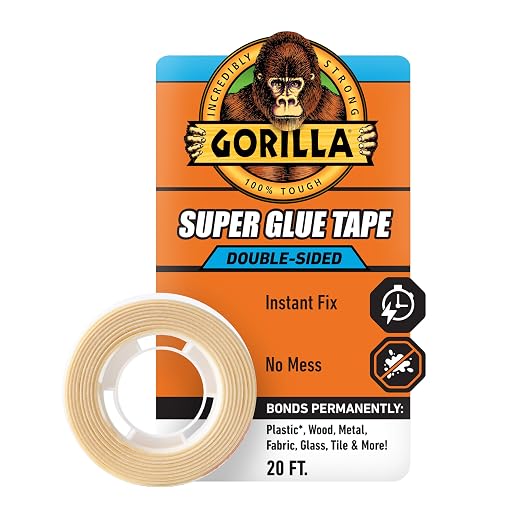 Gorilla Super Glue Tape, Double Sided, High Tack, 5/8in x 20ft