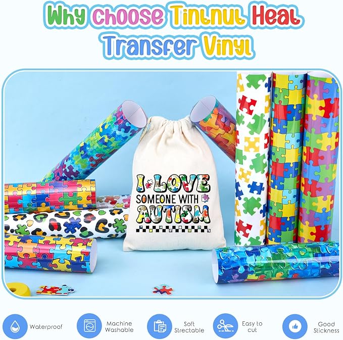 Tintnut Puzzle Heat Transfer Vinyl, 10 Sheets 12"x10" Iron on Vinyl |