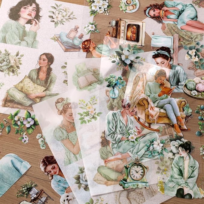 Auguro Scrapbooking Stickers 20 Sheets Pre-Cut 120 washi Stickers PET People