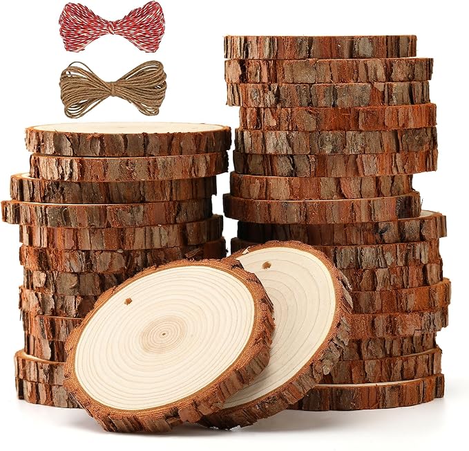 SENMUT Unfinished Wood Slices 30pcs 2.8"-3.0" Wood Circles