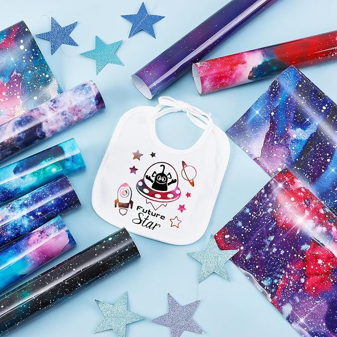 Tintnut Starry Sky Galaxy Heat Transfer Vinyl, PU HTV sheets, easy cut & weed