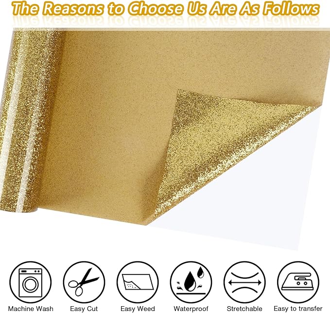 TORC Gold Glitter HTV Gold Heat Transfer Vinyl HTV Rolls