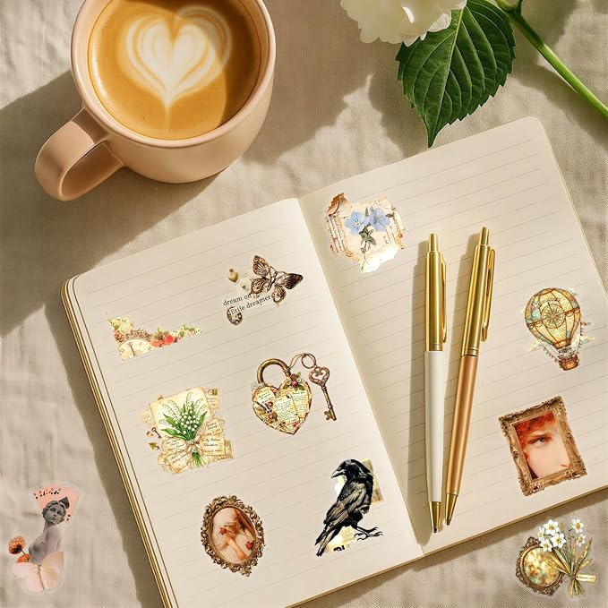 50PCS Vintage Aesthetic Stickers, Waterproof PET Scrapbooking Decals, Retro