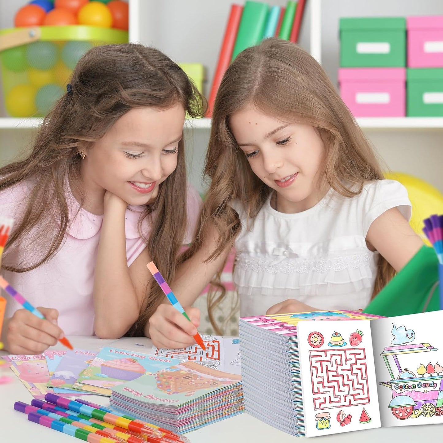 BenLouis 12 Donut Candyland Mini Coloring Books Kids with 12 Stacking Crayons Ice Cream Party Favors Small Activity Books Bulk for Kids Sweet Treats Desserts Birthday Party Gift Goodie Bag Stuffers