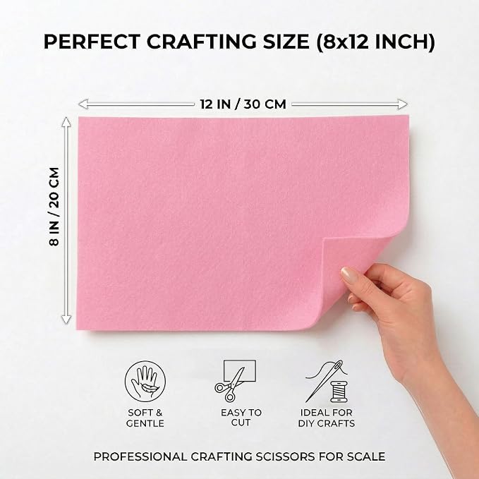 Soft Pink Felt Fabric Sheets for Crafts, 8 x 12 Inch Felt Squares, Patchwork