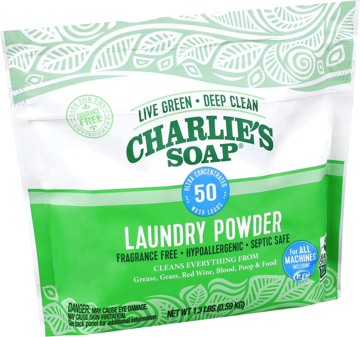 Charlie's Soap - Unscented Laundry Powder 50 Loads (Six 50-load Bags, 300 Total Loads)