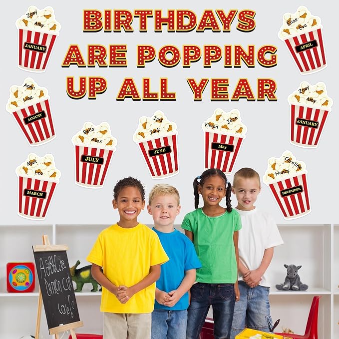 Loneliness 66PCS Popcorn Birthday Bulletin Board Set Classroom Decorations