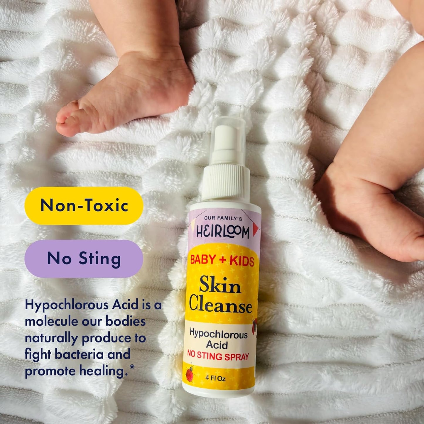 Hypochlorous Acid Spray For Kids - Soothes Diaper Rash, Baby Acne, Eczema, Cuts & Scrapes - Baby & Kids Skin Soothing Spray for Sensitive Skin, Non-Toxic, No Sting, 4 oz