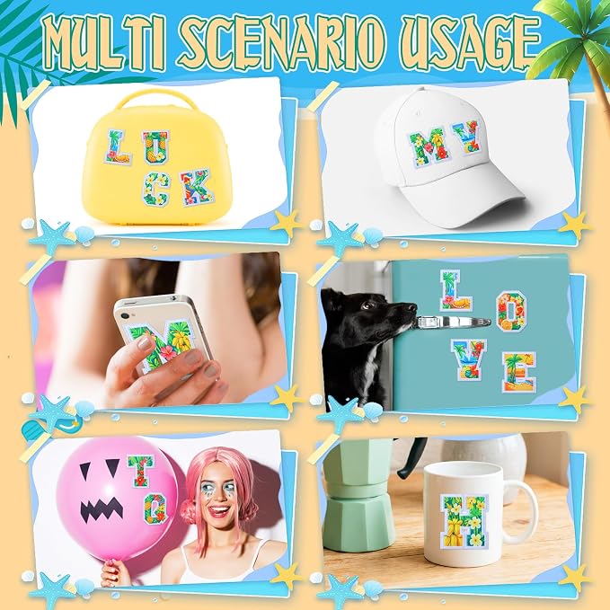 WILLBOND 52 Pcs Hawaii Luau Alphabet Patches 2.8 Inch Self Adhesive Letter