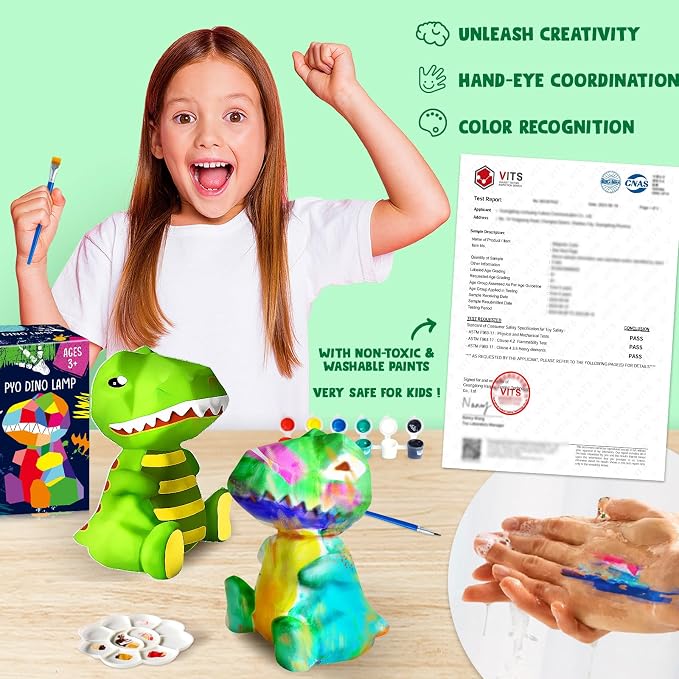 Goody King Paint Your Own Dinosaur Lamp Kit, DIY Night Light, Arts & Crafts