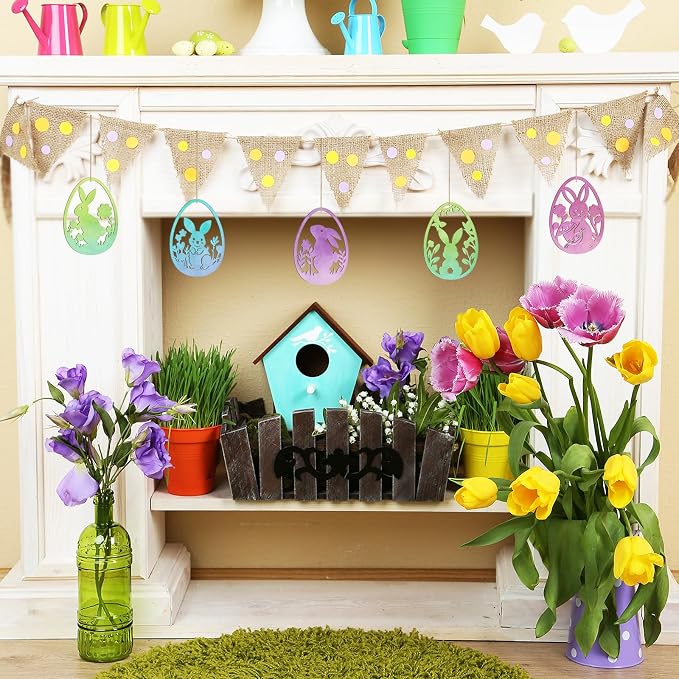 36PCS Wooden Easter Ornaments to Paint, 6 Styles DIY Blank Unfinished Wood Egg