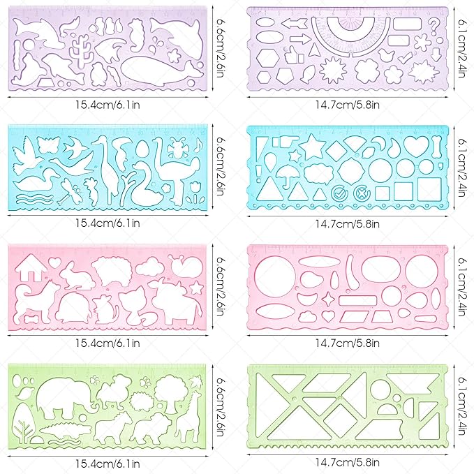 8PCS Drawing Stencils Set for Kids, Animal-Shaped Stencils Template Plastic