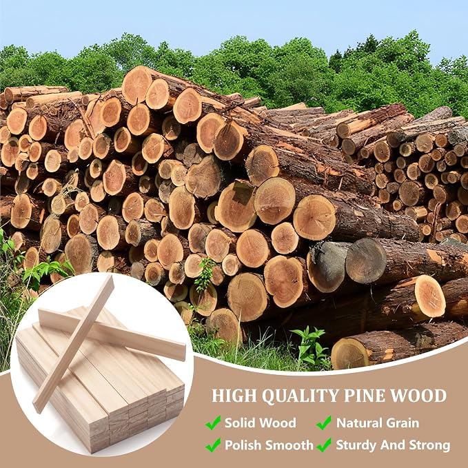 Wood Strips Trim Slats for Wall, Wooden Dowels for Crafts 1/8" × 3/4" × 6"
