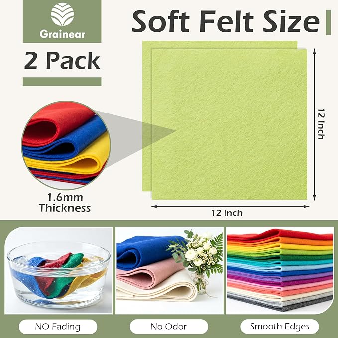 Apple Green Soft Felt Sheets for Crafts, 1.6mm Thick, Handmade Crafts, DIY