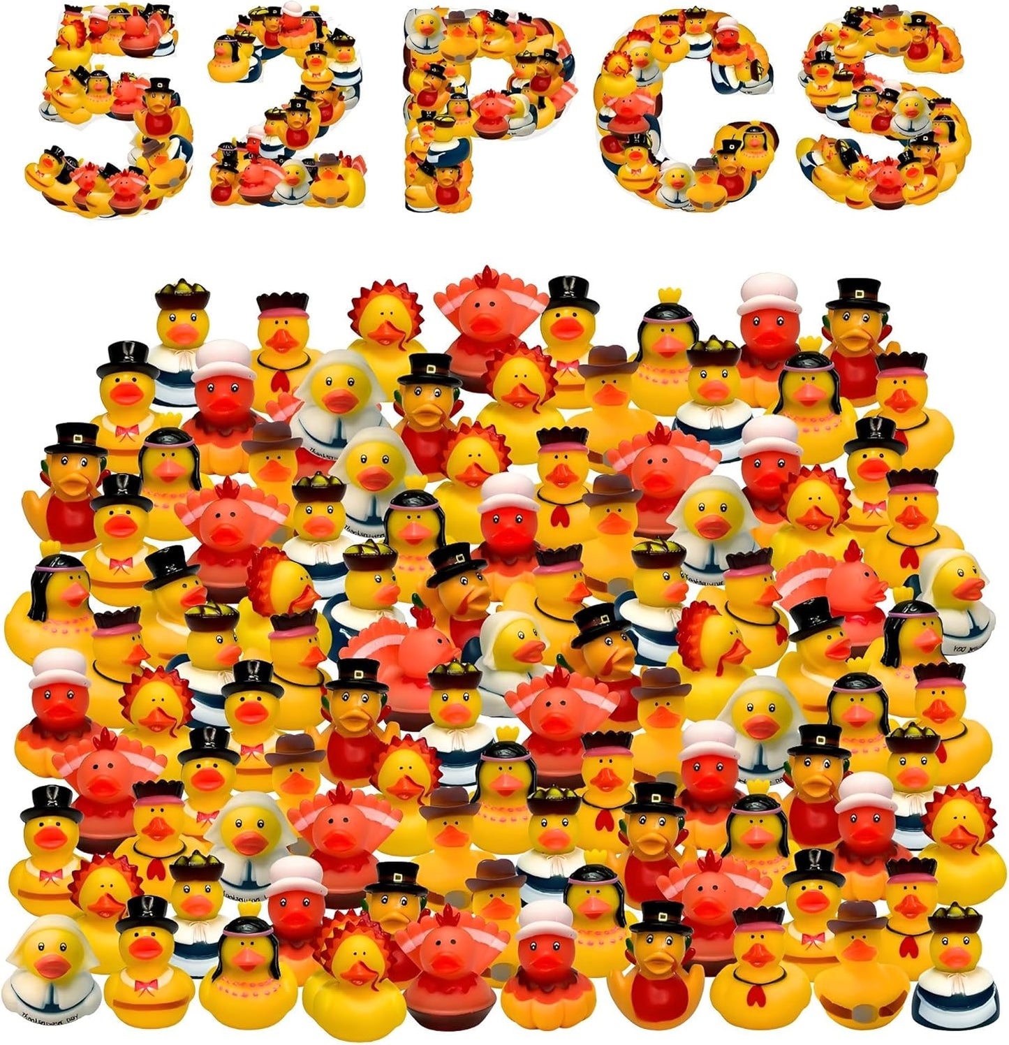 52Pcs Thanksgiving Rubber Ducks in Bulk 2Inches Mini Fall Rubber Duck Cruise Ships Duckies Swimming Pool Decor Gift for Student Thanksgiving Theme Party Favors