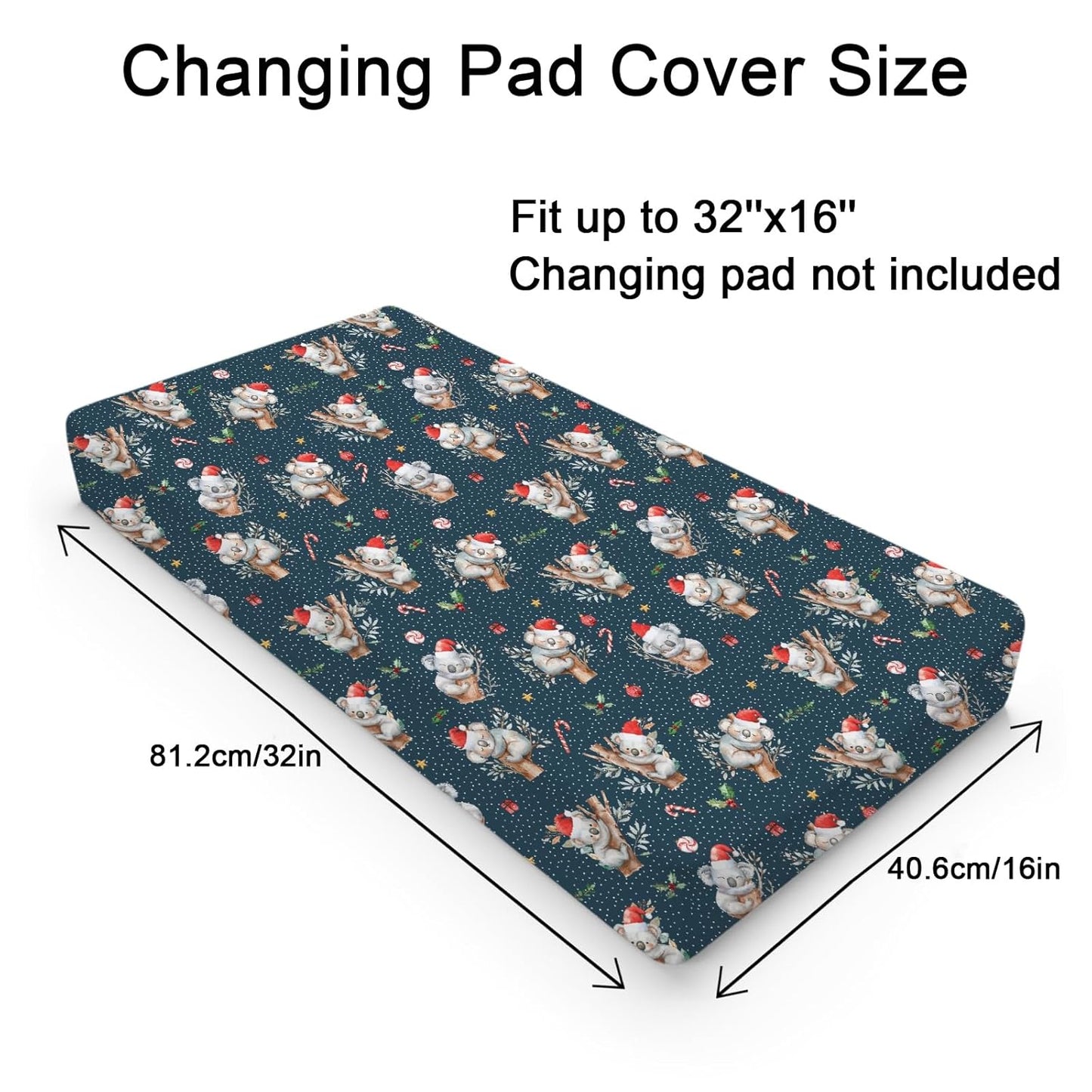 Christmas Koala Baby Changing Pad Cover Australian Animal Diaper Change Table Sheets for Boy Girl Koala Bears Santa Hat Branch Gift Soft Breathable Stretchy Fitted Changing Table Pad Mats 32''x16''