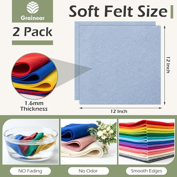 Dusty Blue Soft Felt Sheets for Crafts, 1.6mm Thick, Handmade Crafts, DIY