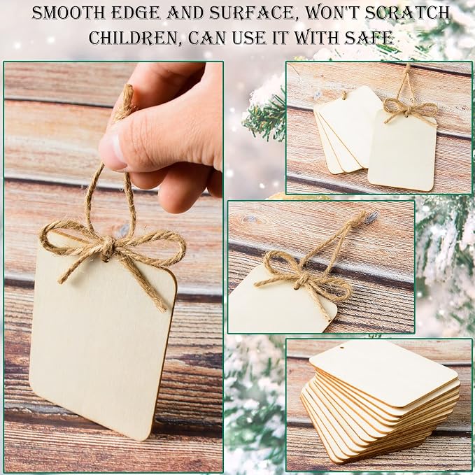 120 Pcs Wooden Tags 2.5 x 3.5 Inch Unfinished Wood Rectangle Square Wooden