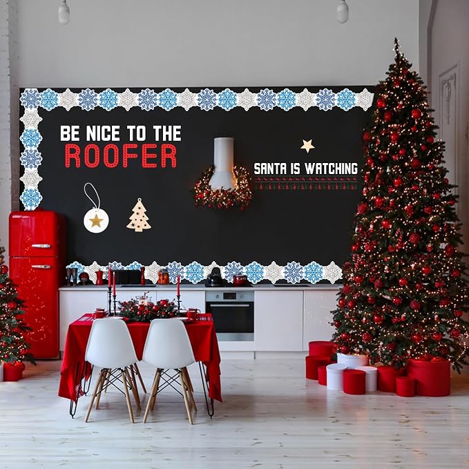 69 Feet Winter Snowflake Bulletin Board Borders, Shine Scalloped Borders