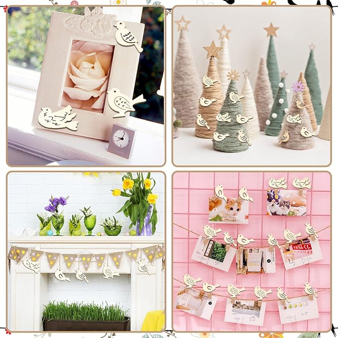 200 Pcs Unfinished Wooden Bird Cutouts Wood Animals Shapes Blank Wood Slices