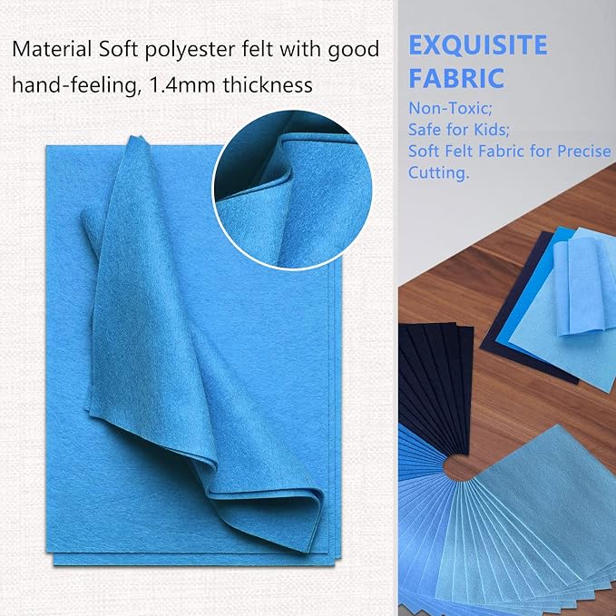 Jtnohx Soft Felt Sheets, 8x12 inches Assorted Craft Felt Fabric, 1.4mm Thick