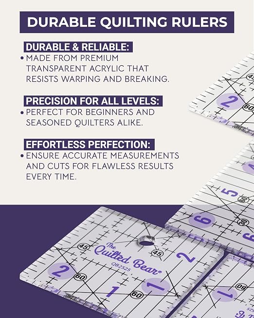 The Quilted Bear Square Quilting Ruler, Transparent Acrylic, 15.5" x 15.5" |