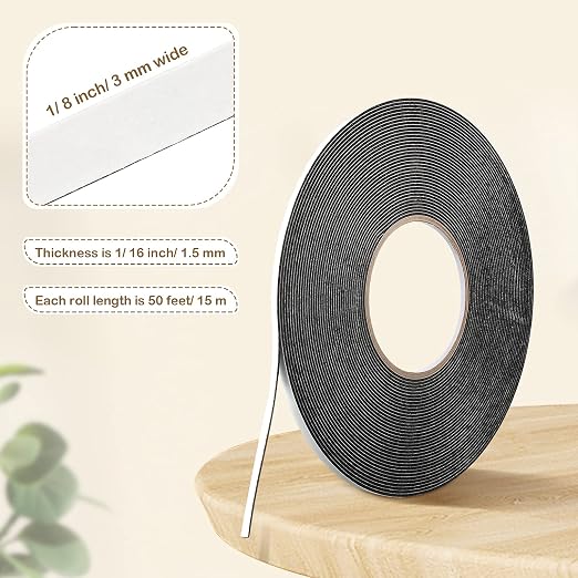 Tatuo 2 Rolls Double Sided Foam Tape 1/8 Inch by 50 Feet Black PE Foam Tape