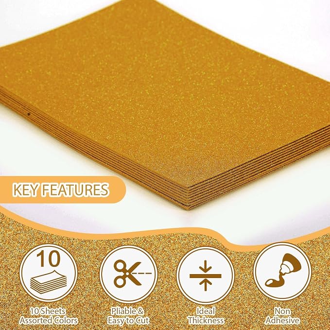 10 Pack Glitter Foam Sheets Craft 8 x 12 inch | Sparkles Foam Paper